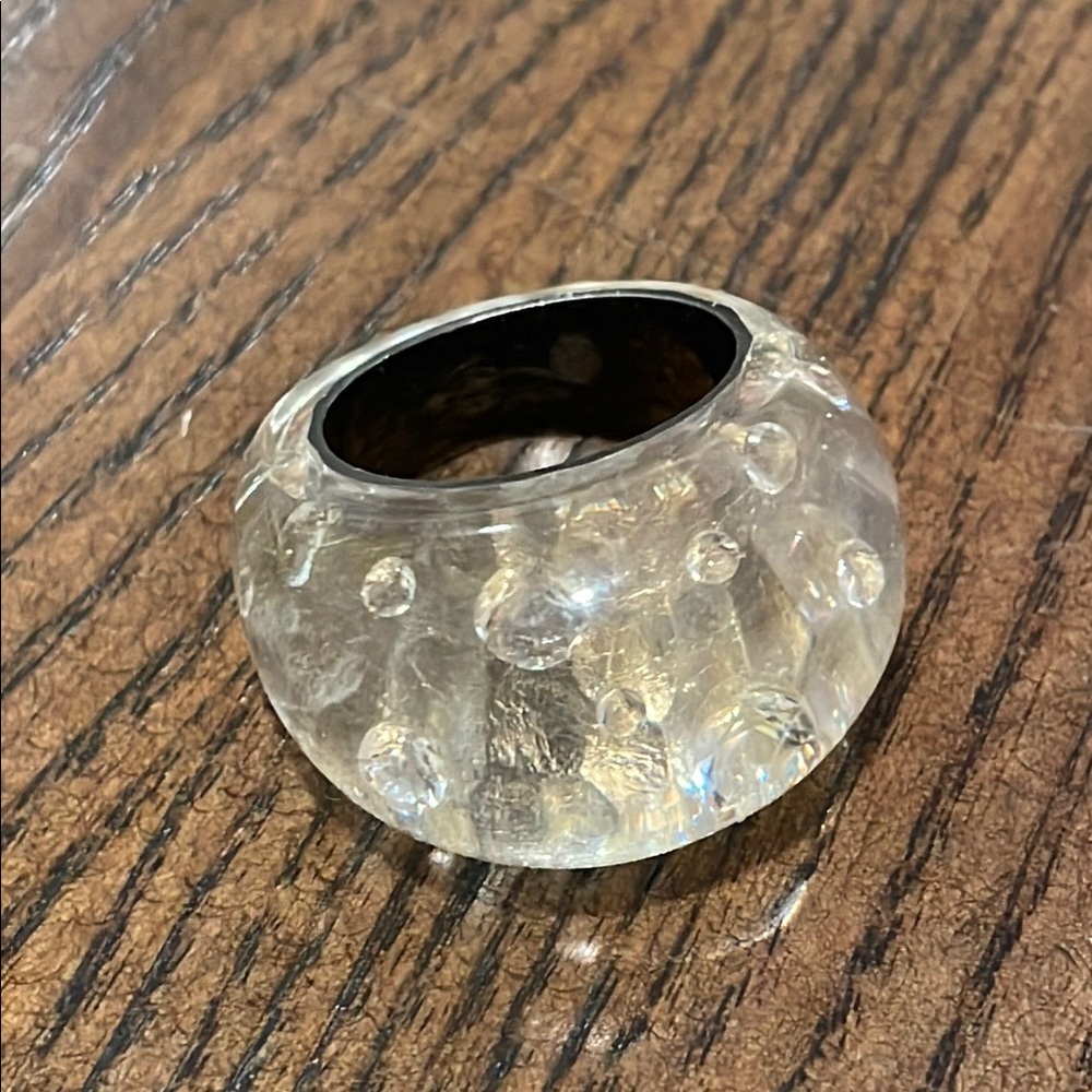 Silver Foil Austrian Crystal Clear Resin Dome Halo Statement Band Ring 8